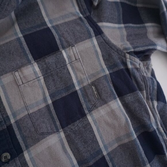 Vintage Eddie Bauer Navy Gray Plaid Cotton Outdoor Button Down Shirt Large - Picture 9 of 10